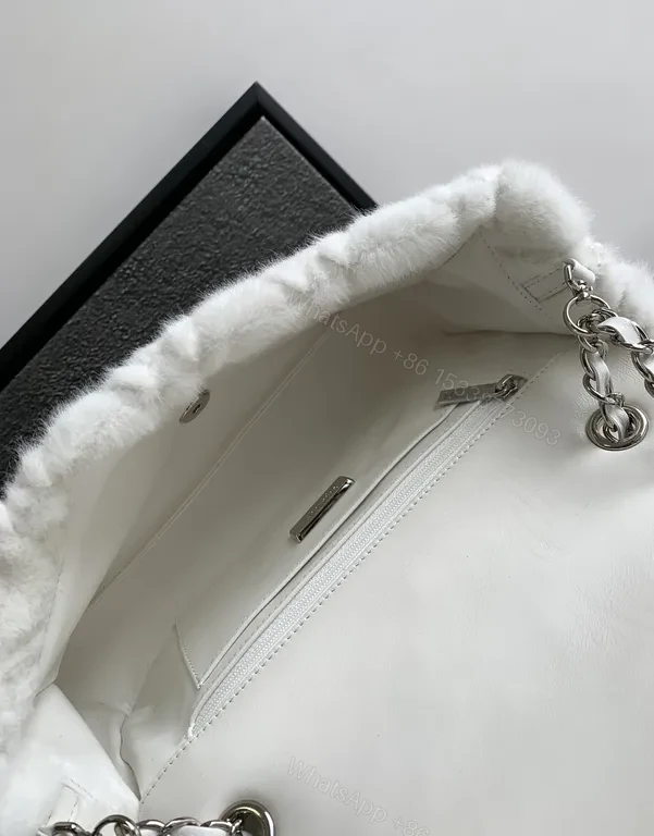 View 6 of White Faux-Fur Diamond Wallet Bag: Luxe, Structured, Signature Charm