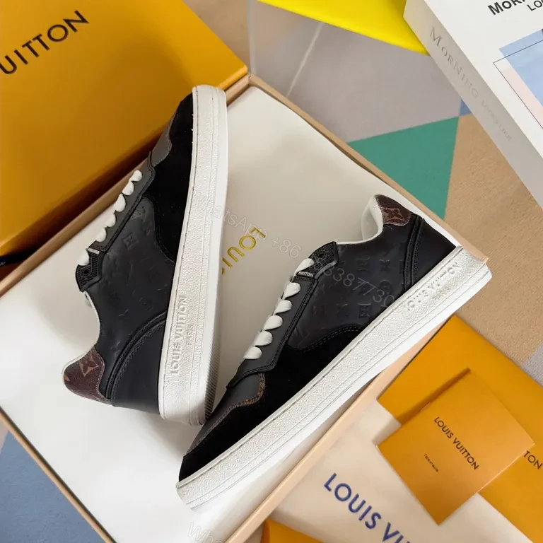 View 4 of Luxury LV-Style High-Top Sneakers: Contrast Craftsmanship