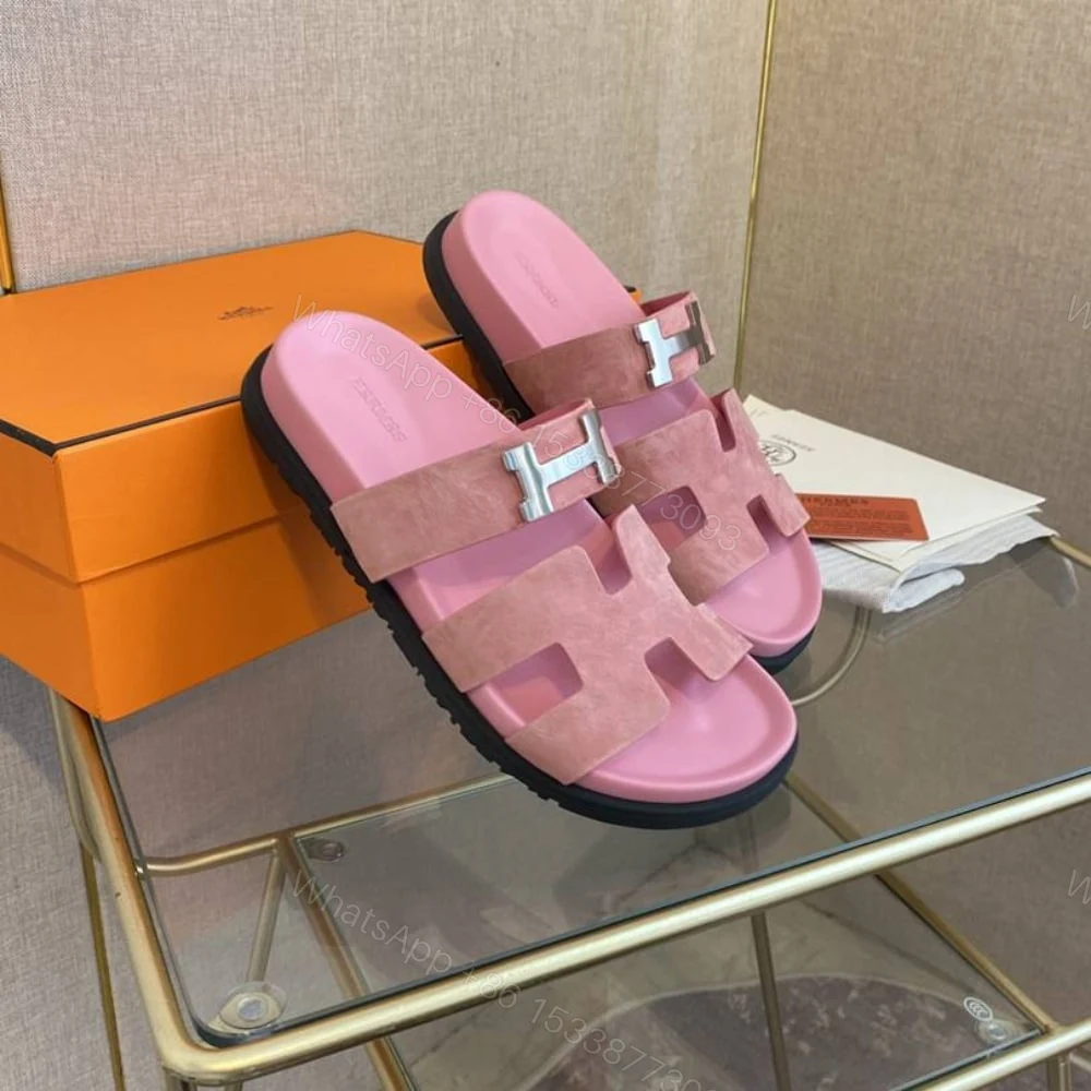 View 4 of Hermes Chypre Sandal H Logo Silver Hardware Pink