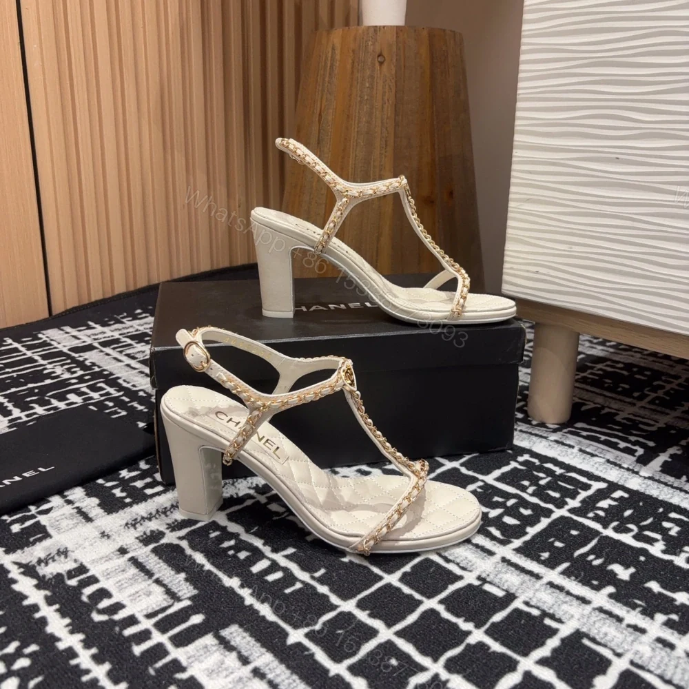 View 7 of 高仿Chanel*25C系列G46109C小羊皮高踭涼鞋白色8.8CM免檢版