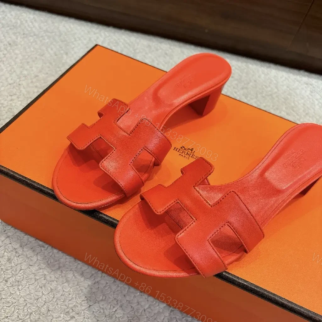 View 6 of Bold Red Leather Open-Toe Slides: Modern H-Design Comfort
