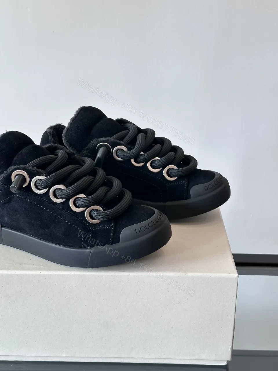 View 4 of Charcoal Suede High-Tops with Chunky Laces & Faux-Fur Interior