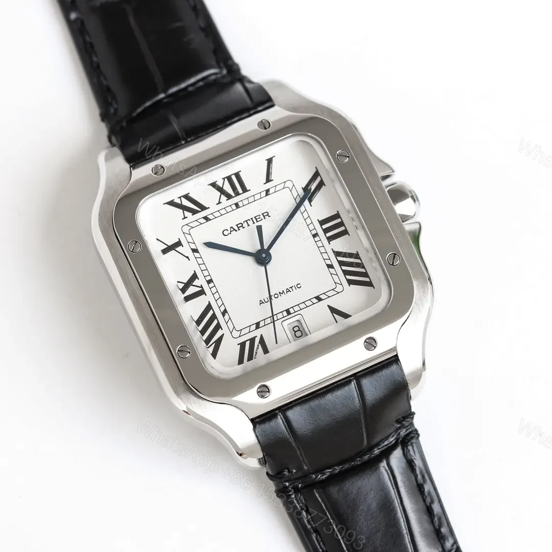 View 2 of Cartier super clone Santos White Dial Black Leather Strap Premium 39.8MM W20073X8