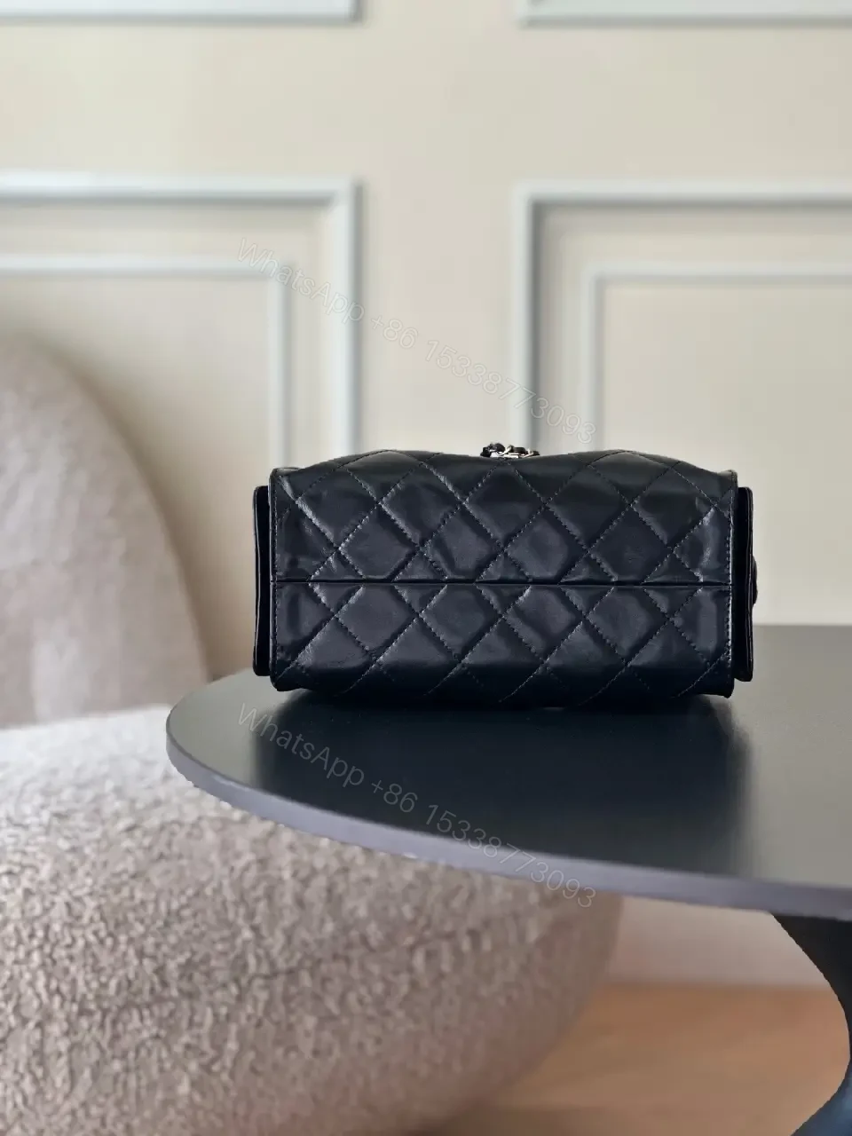 View 6 of Quilted Leather Chain-Detail Shoulder Bag, Black, Lux Style, Everyday Carry