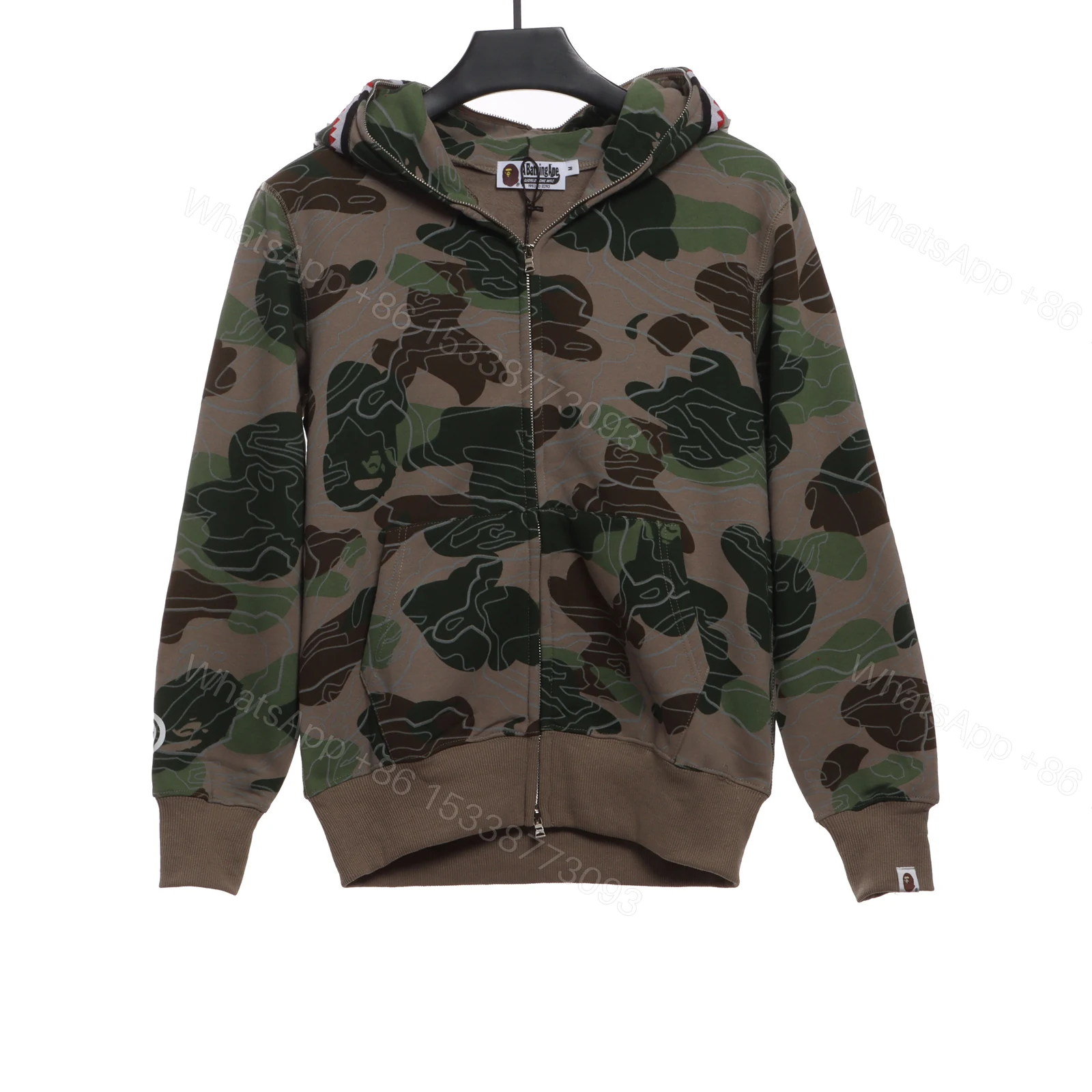View 6 of BAPE Overlay Camouflage Shark Zip Hoodie Green