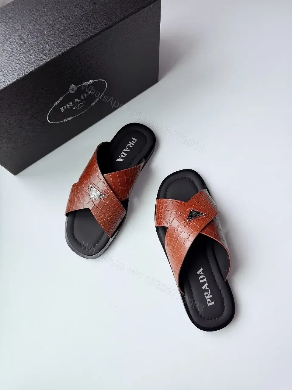 View 7 of Red Leather Crossed-Slip Prada Style Key Feature Sandals