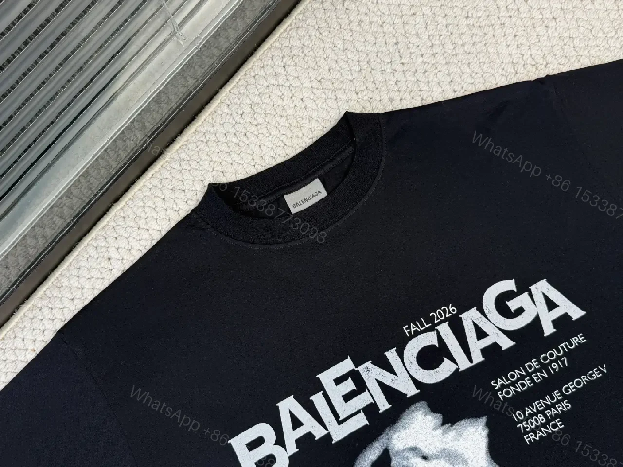 View 2 of Black Cotton Blend Relaxed Tee with Avant-Garde Graphic Edge