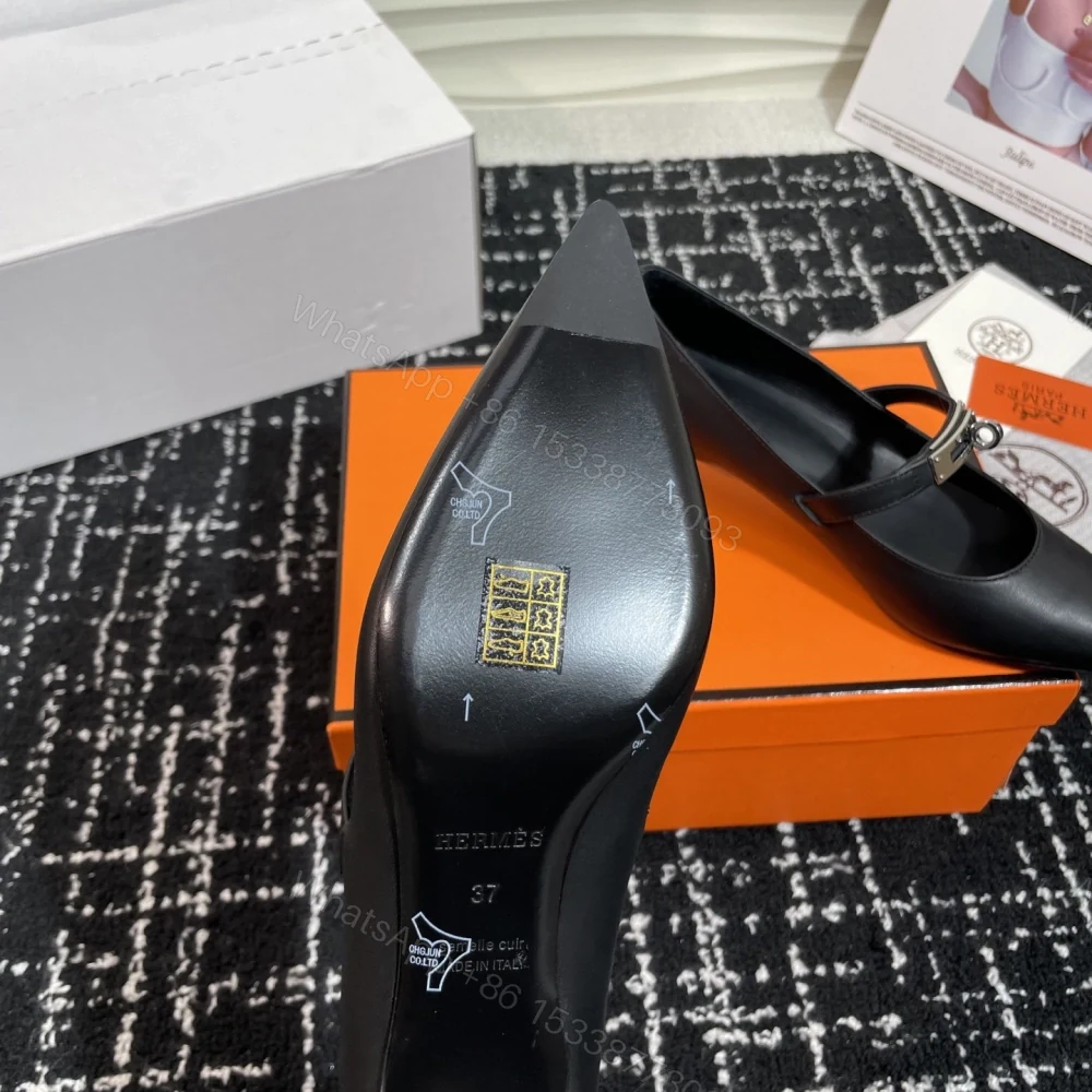 View 9 of 高仿Hermes*Kelly系列H251007Z02小牛皮高踭鞋黑色4CM免檢版