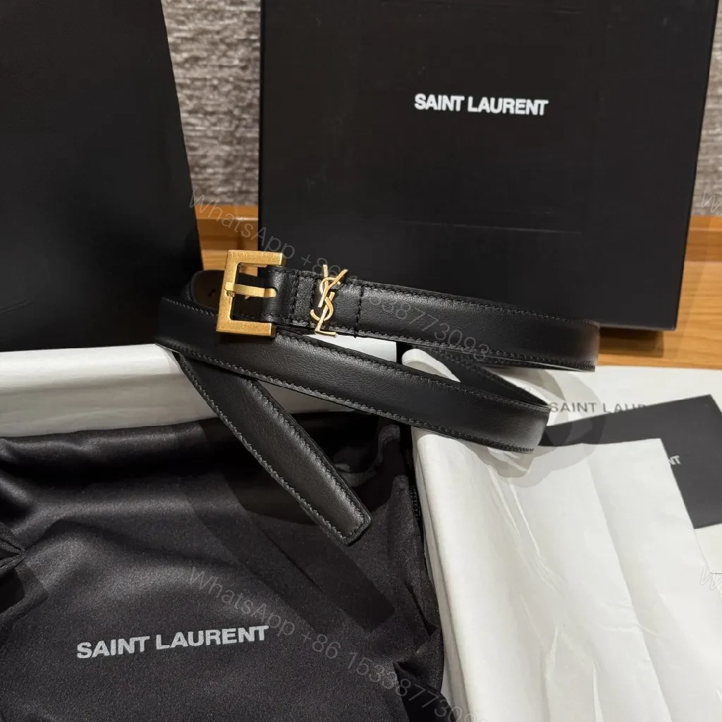 View 6 of Elegant Black Leather Belt with Gold Hardware Belts: Luxury, Subtle Logo
