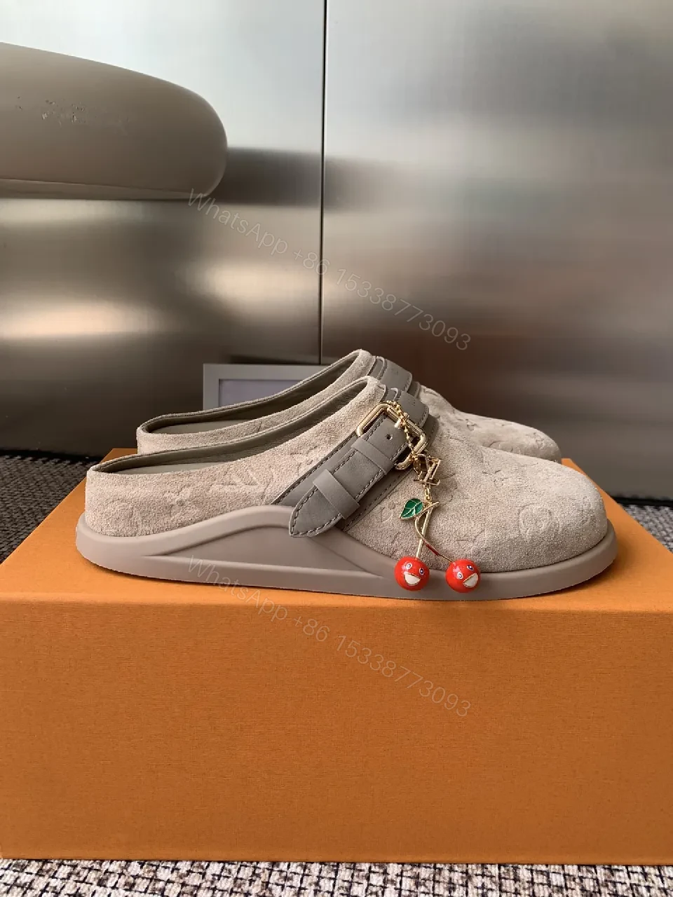 View 9 of Ivory Suede-Look Slip-Ons with Monogram & Charm Designer-Inspired Comfort