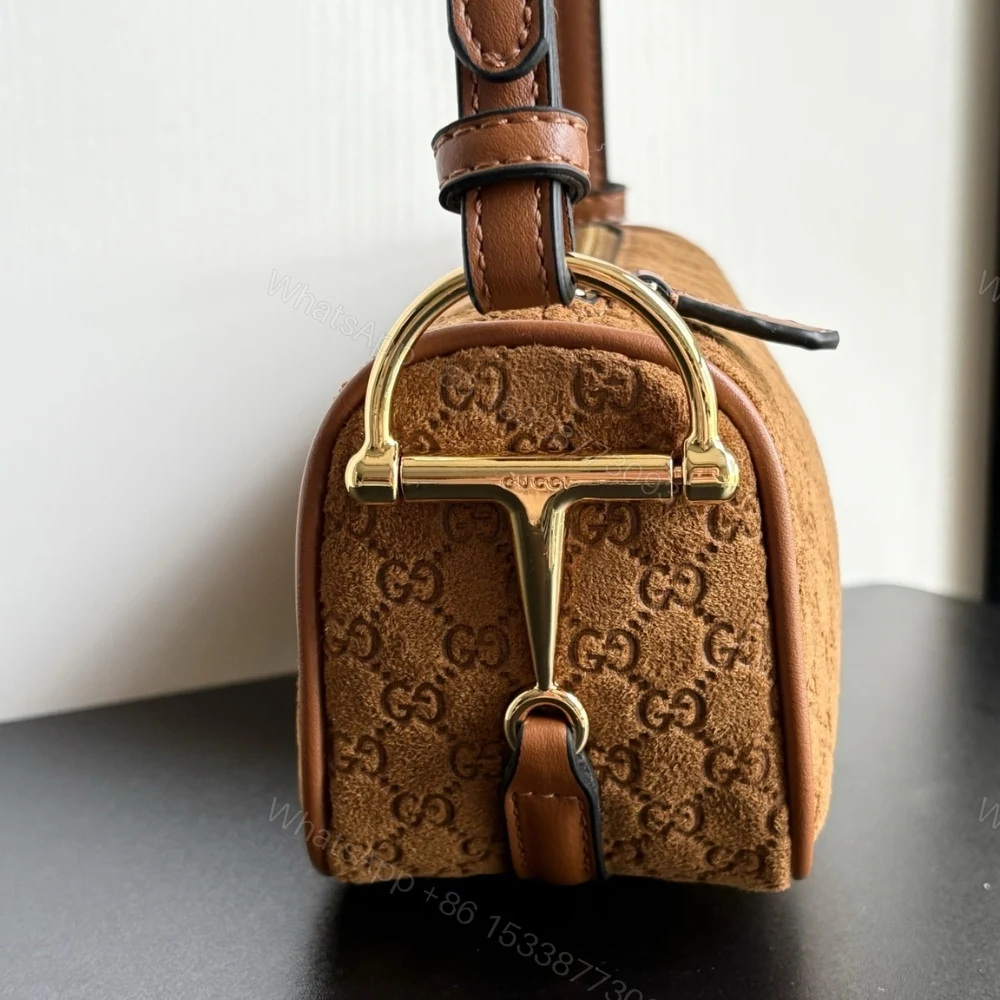 View 4 of Gucci Half Horsebit Mini Bag Brown GG Suede 19Cm