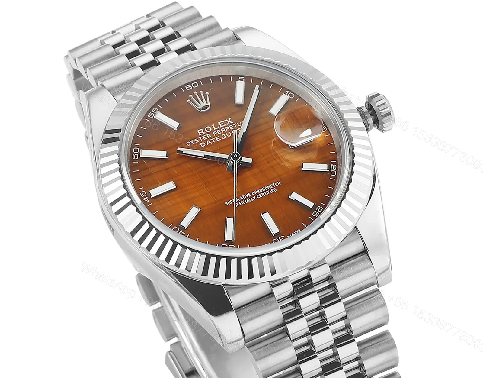 View 2 of Clean Factory – Rolex Datejust 41 Orange Custom Dial – Rolex 41mm Custom Orange Dial Watch – Rolex Datejust 41 Custom Orange Dial