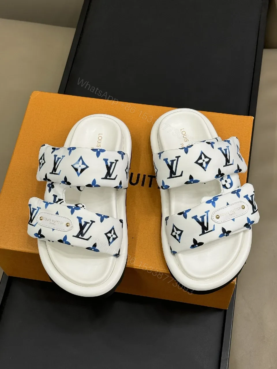 View 4 of Monogram-Pattern White Slip-Ons with Signature Logo