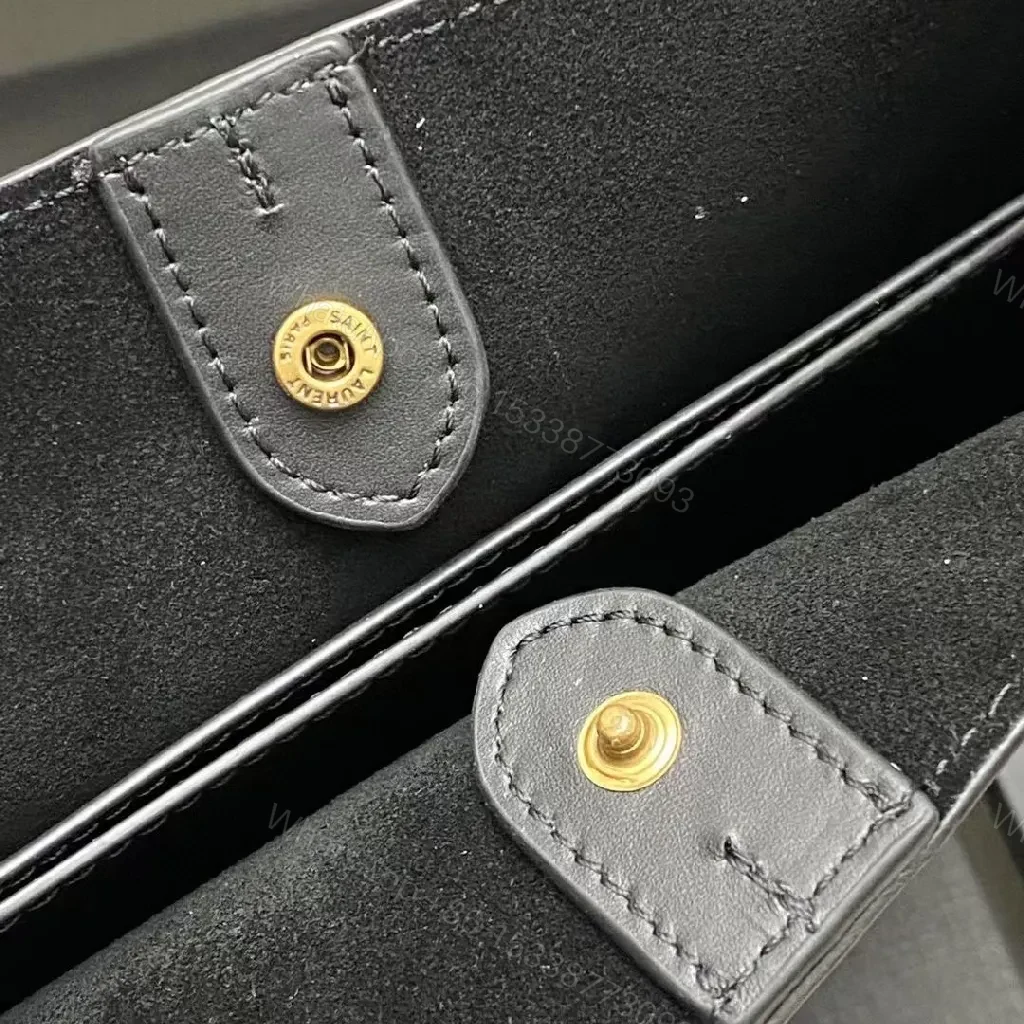 View 6 of Black Leather Shoulder Bag with Gold Chain Strap