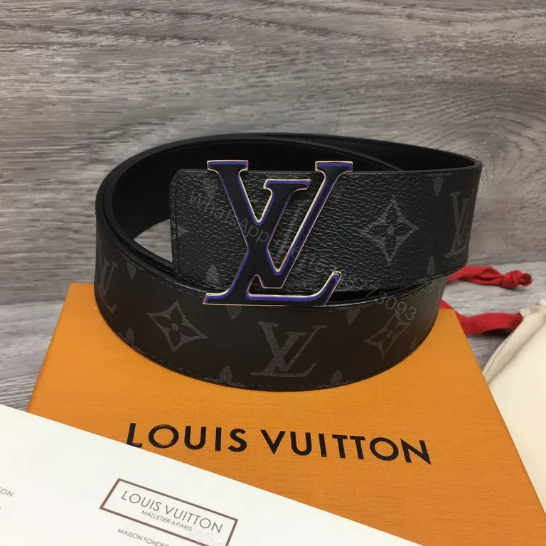 Dark Matte LV-Style Monogram Belt with Gunmetal Buckle (Men) — view 1