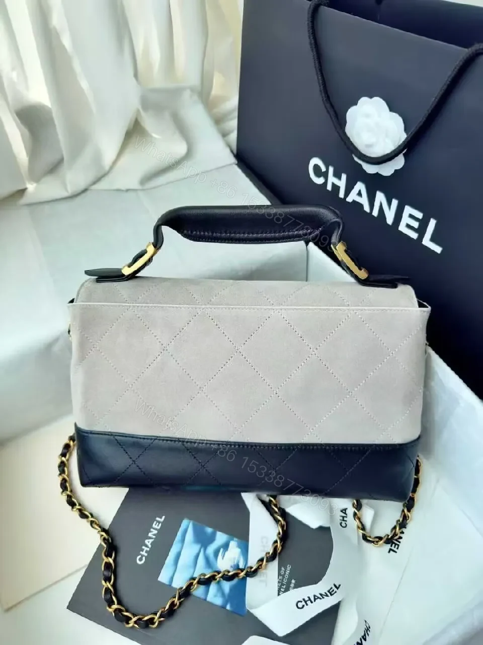 View 3 of Two-Tone Quilted Mini Bag – Elegant City Luxe, Crossbody Ready