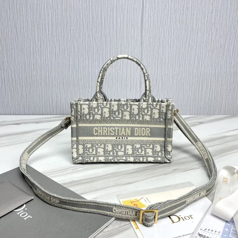 Compact Dior Oblique Mini-Tote: Grey Jacquard, Logo Stripe, Premium — view 1