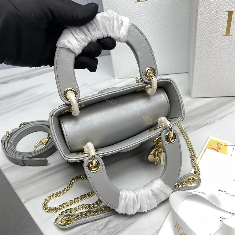 View 5 of Grey Quilted Charm Mini Handbag: Couture-Grade Luxury Bag