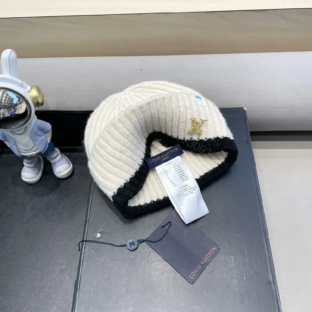 View 4 of Two-Tone Knit Beanie with Gold LV Emblem