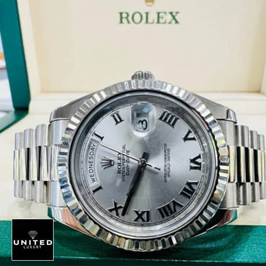 View 8 of Rolex Day-Date II 218239 Grey Roman Dial Replica