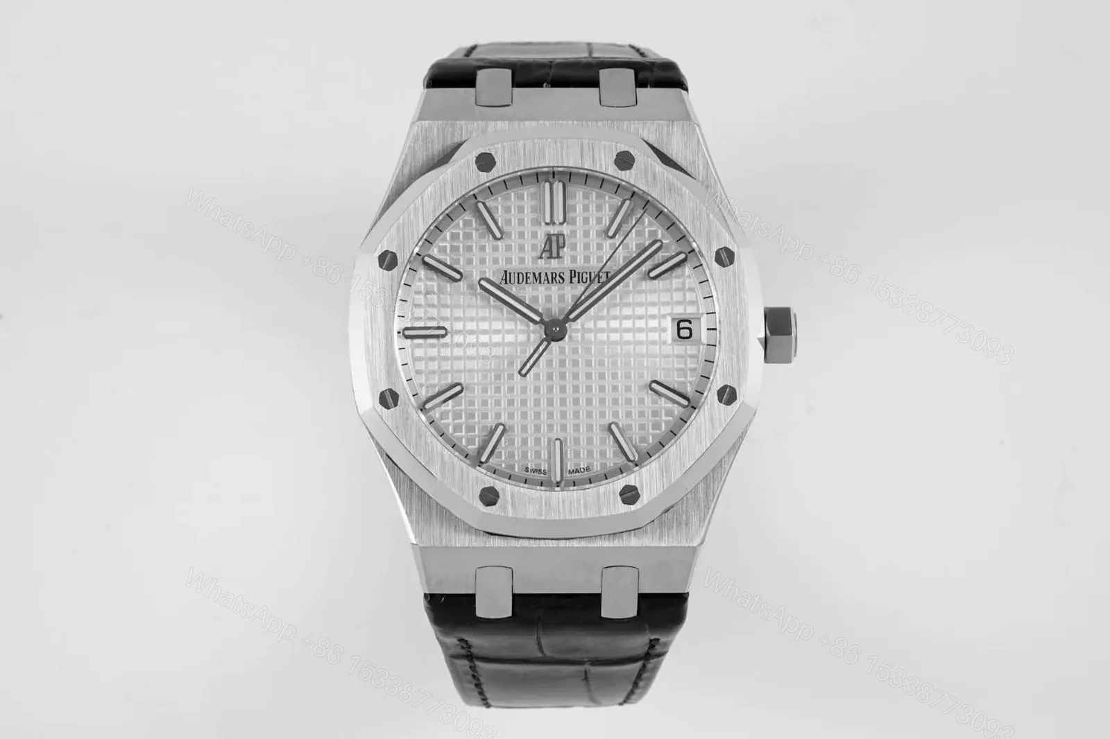 BF Factory Audemars Piguet Royal Oak 15500 Stainless Steel Watch with Black Leather Strap — view 1