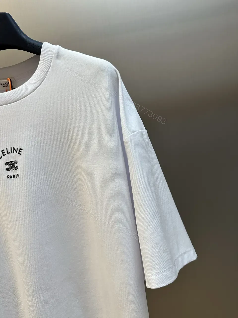 View 8 of White Cotton T-Shirt, Celine Logo, Oversized Style, Casual Top
