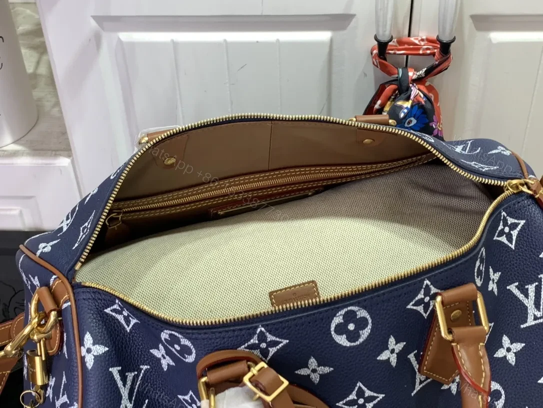 View 6 of Navy Canvas Monogram Weekender — Luxury Travel Bag