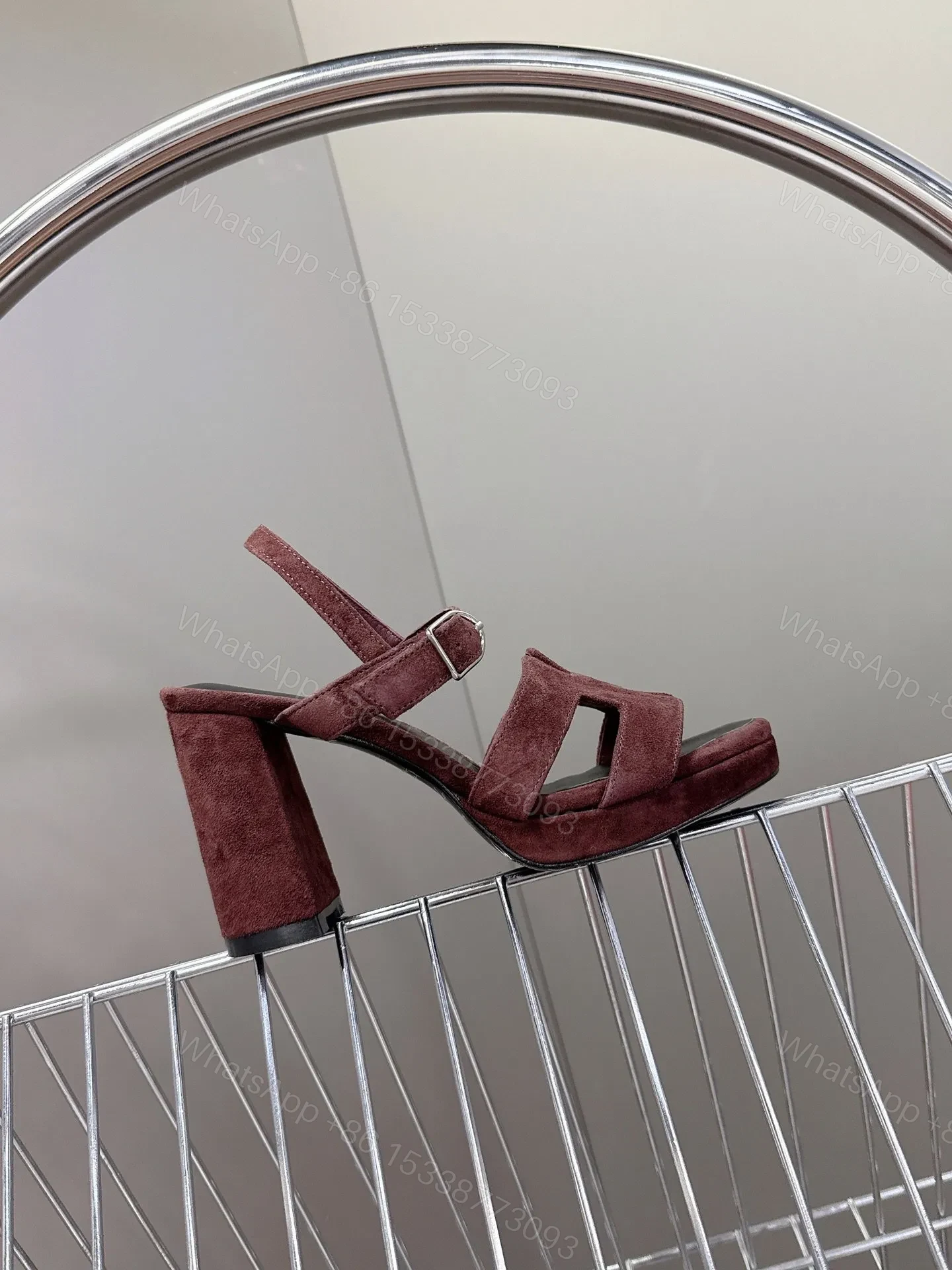 View 5 of Hermes Women Burgundy Suede Heels