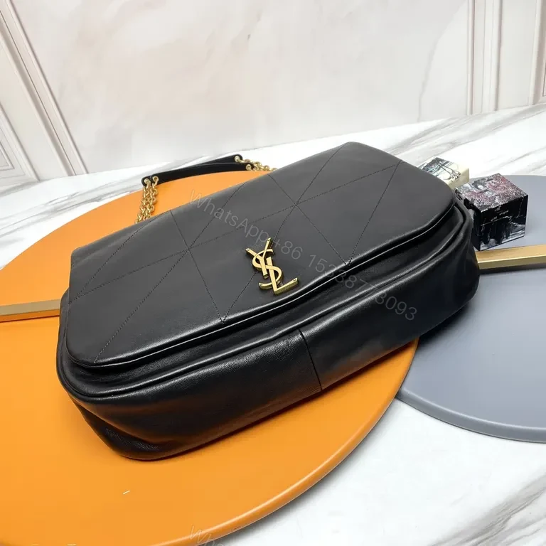 View 9 of Chic Black Quilted Leather Shoulder Bag with Chain Strap