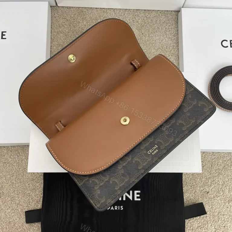 View 4 of Celine Monogram Wallet: Tan Leather, Compact, Gold Accents