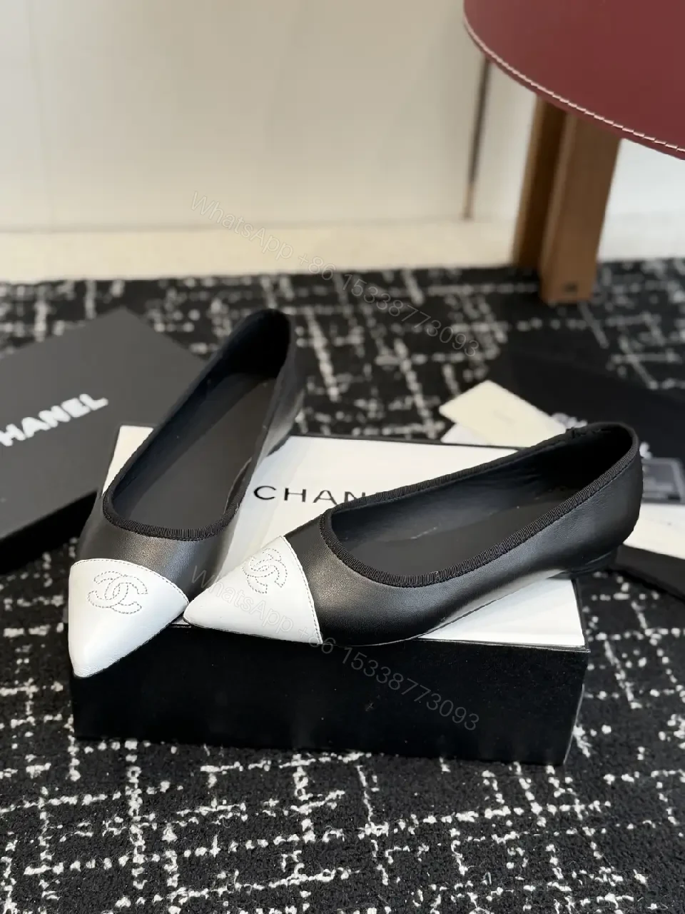 View 5 of Two-Tone Leather Ballet Flats with Logo Detail - Everyday Luxury