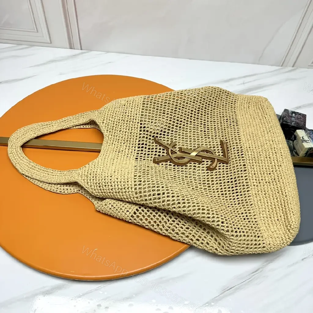 View 4 of Beige Crochet Tote: Logo-Emblem Everyday Luxury Carryall