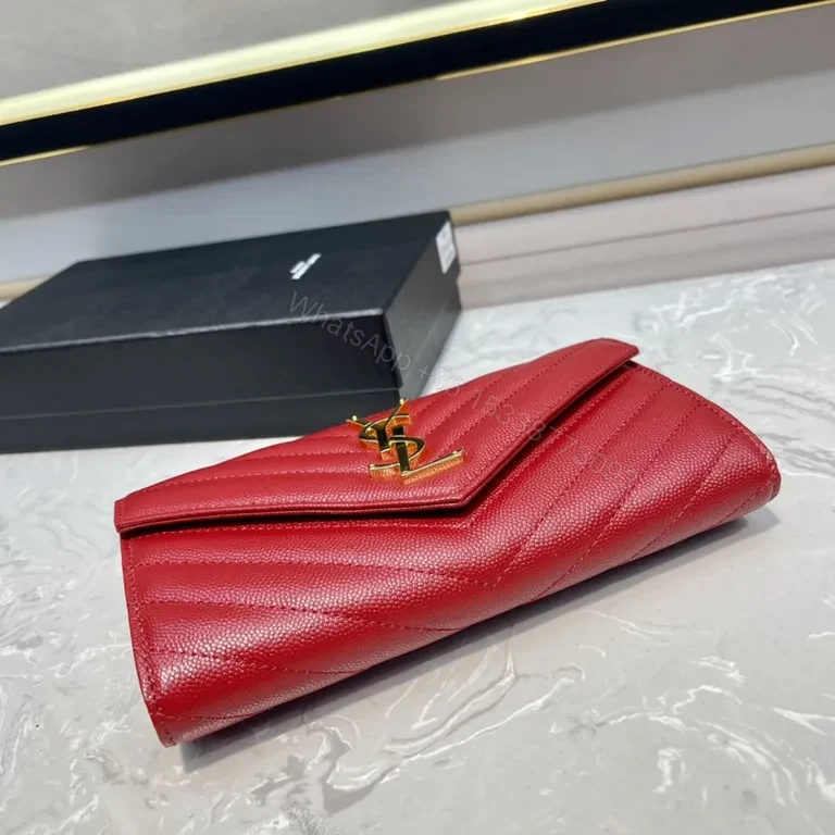 View 3 of Vivid Red Chevron Wallet-Clutch with Gold Hardware