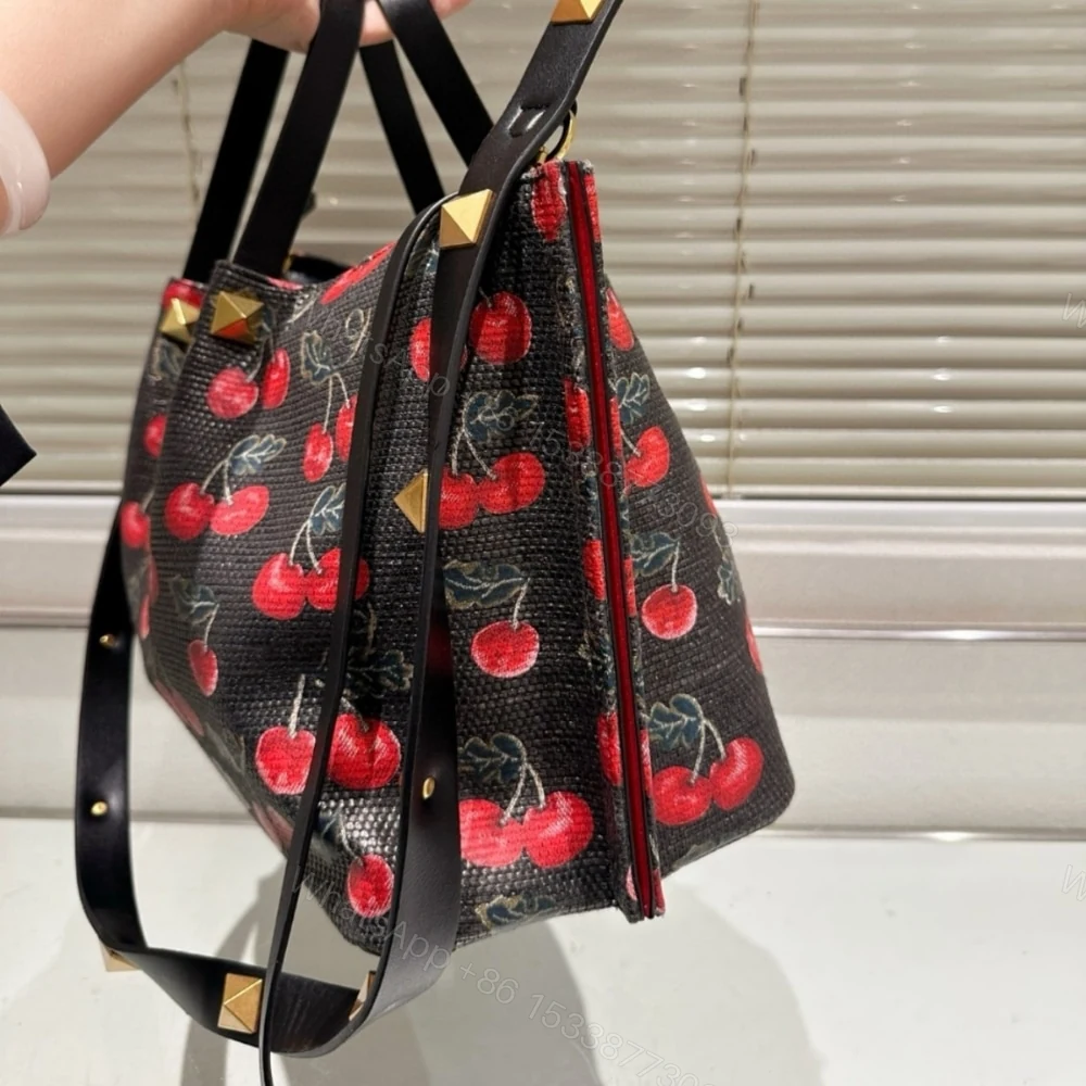 View 4 of VALENTINO GARAVANI VLOGO SIGNATURE CHERRYFIC MOTIF BAG BLACK 26CM