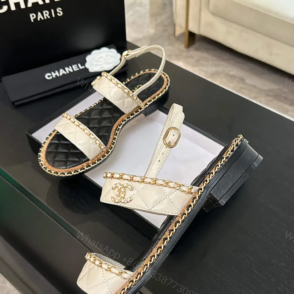 View 9 of Quilted Sandal with Chain Trim – Luxury Two-Tone Style