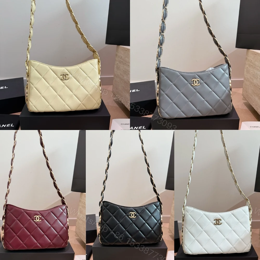 View 9 of Chanel Hobo Handbag Gold Tone Hardware Black 24Cm