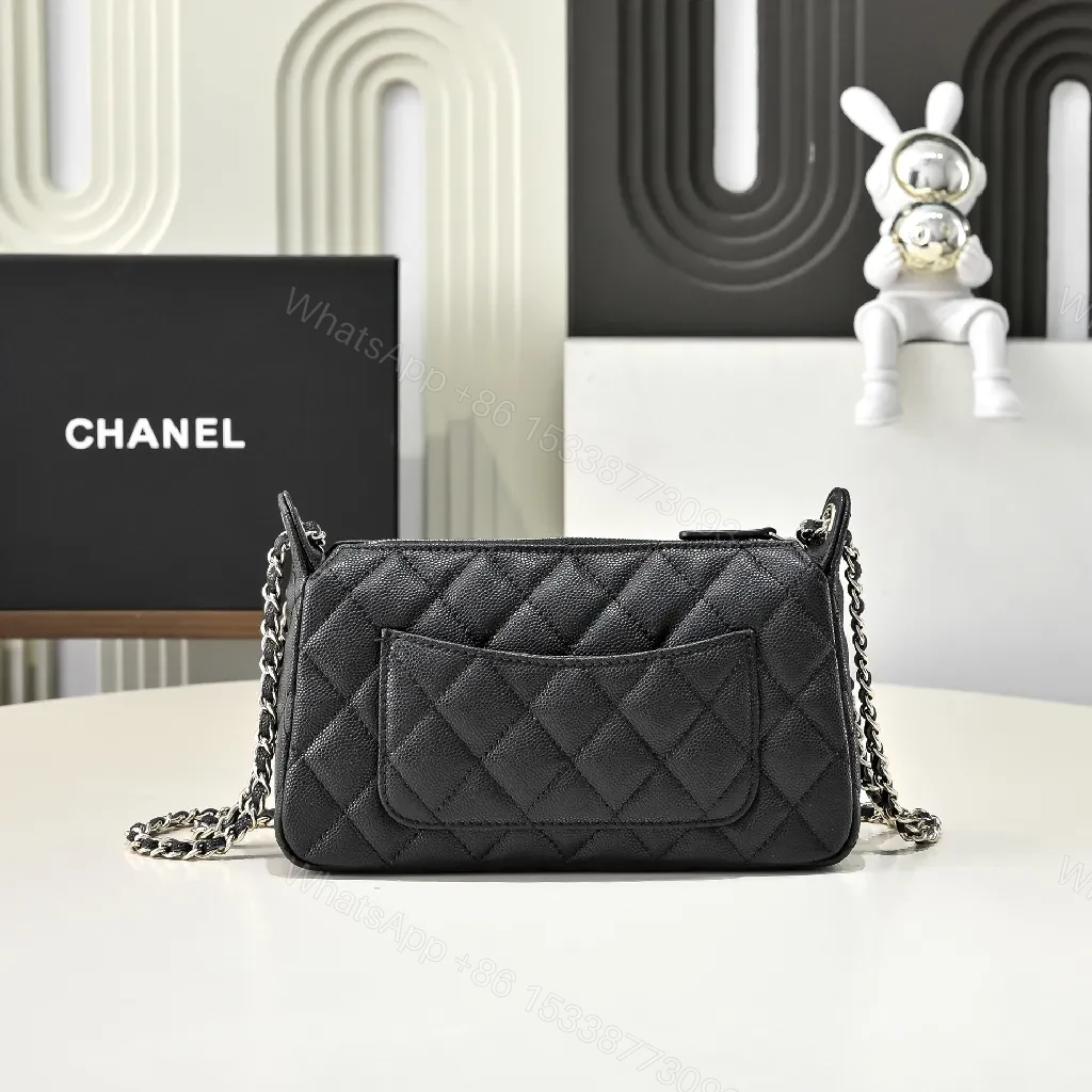 View 2 of Black Quilted Crossbody with Chain, Luxury Compact Bag