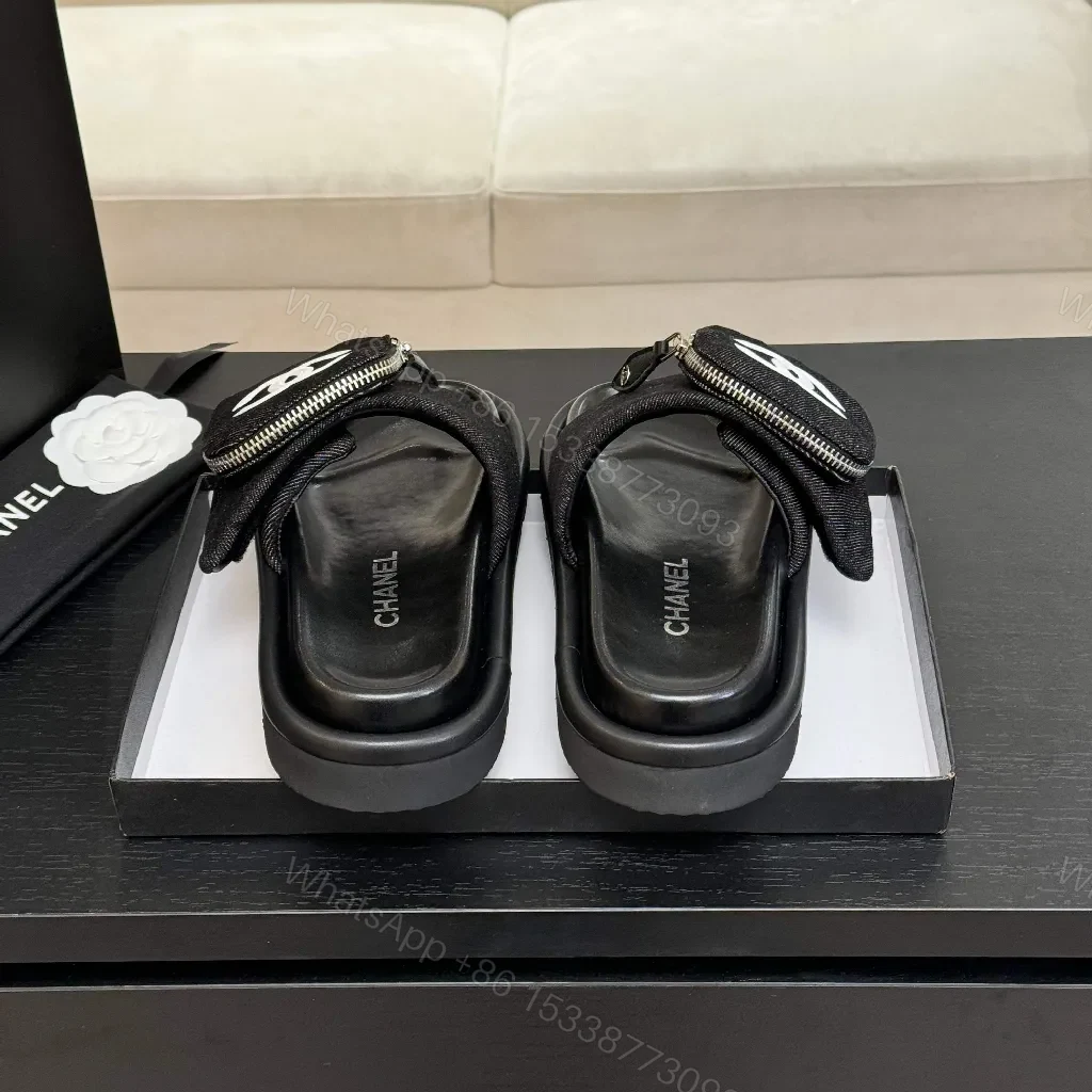 View 8 of Denim-Texture Slide Sandals: Subtle Luxe Comfort