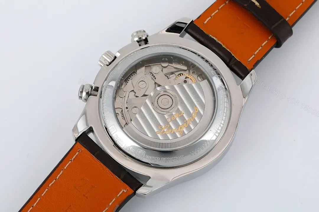 View 6 of Longines Master Collection Moonphase Eight Hand V4 Edition Silver Dial Brown Leather Strap Stainless Steel Case