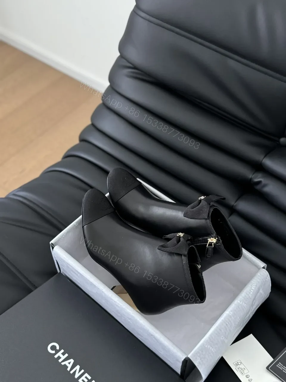 View 5 of Chic Quilted Ankle Boots with Satin Bow Detail and Gold Accent