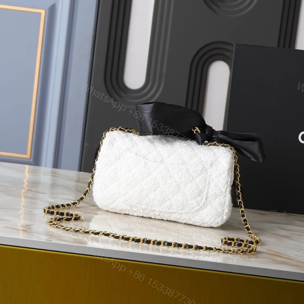 View 4 of Chanel Mini Flap Bag With Top Handle Velvet Silk And Gold Tone Metal White 20Cm As5875 B22482 Mb103