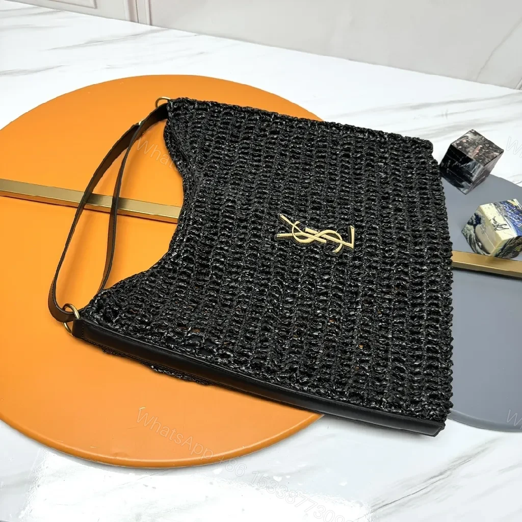 View 4 of Handwoven Mesh Tote: Luxe Black, Gold Logo, Everyday