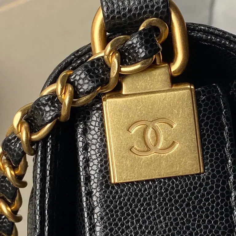 View 2 of Compact Quilted Calfskin Bag with Gold Chain Strap