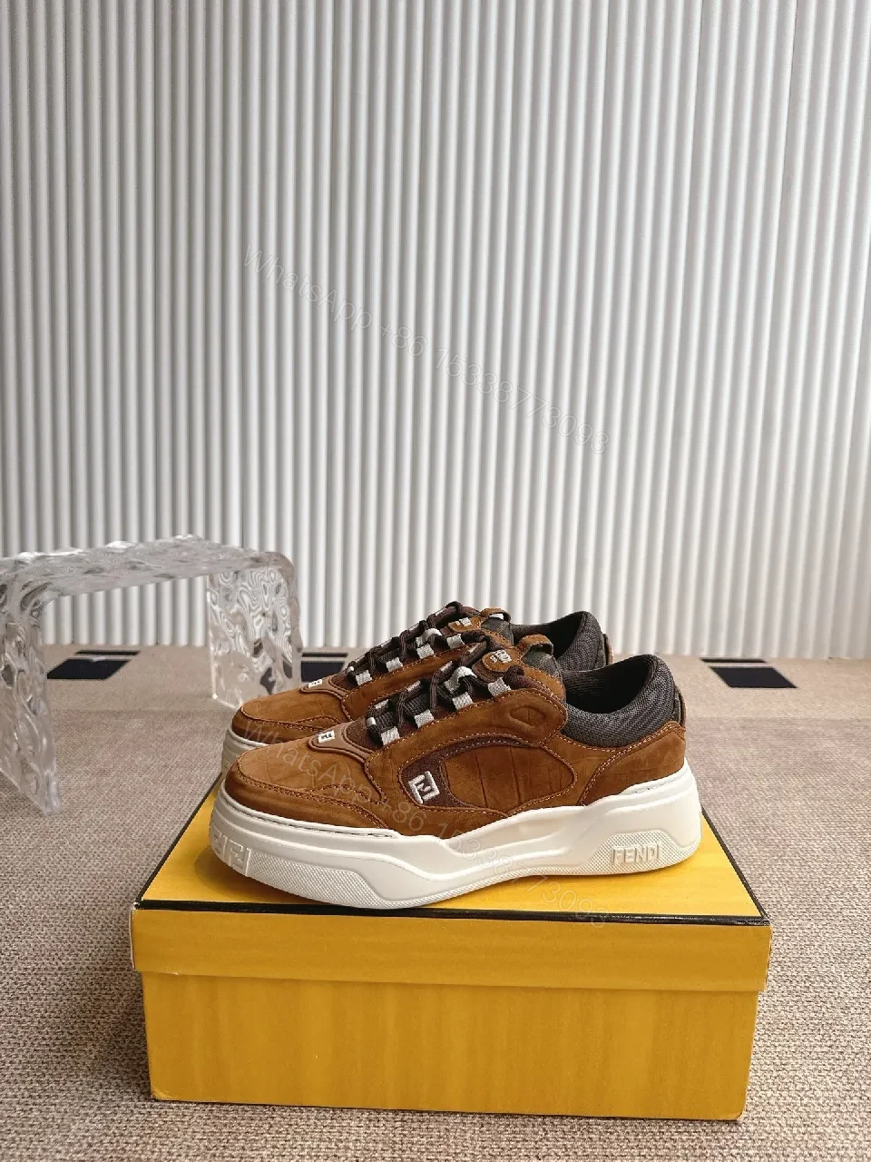 View 2 of Brown Suede Leather High-Top Sneakers with Comfort Padded Collar