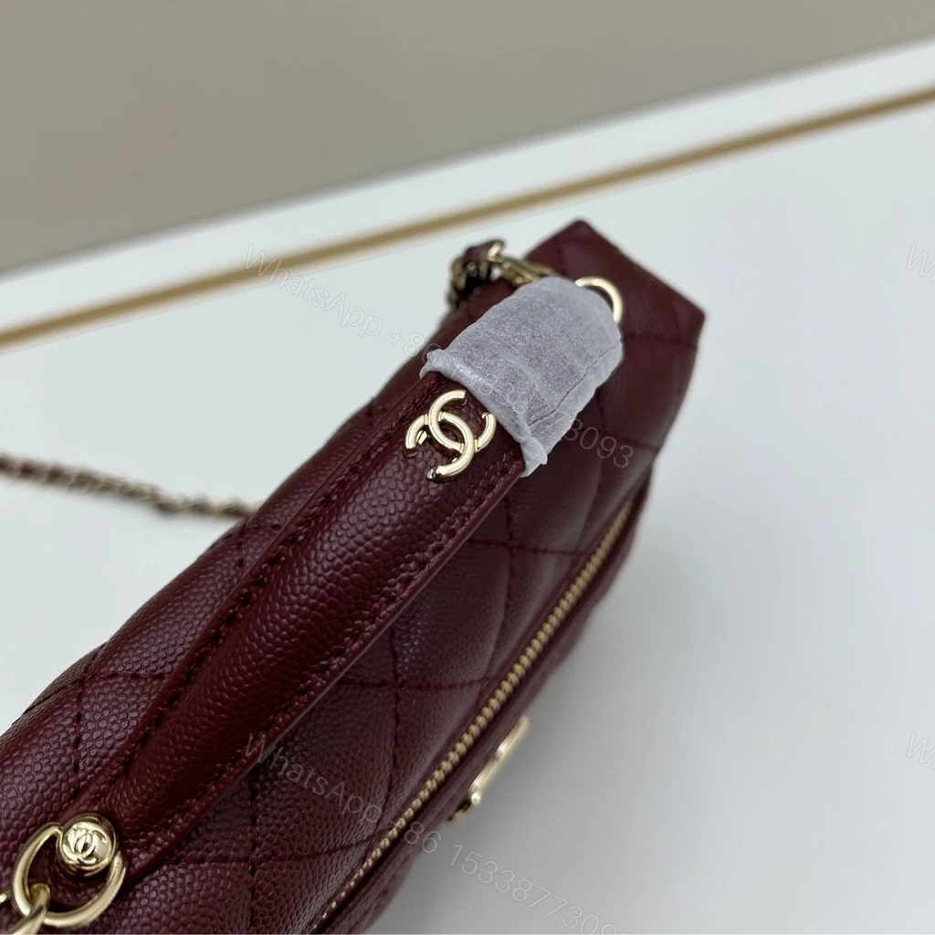 View 8 of Chanel Classic Vanity With Chain Gold Tone Dark Red 19cm