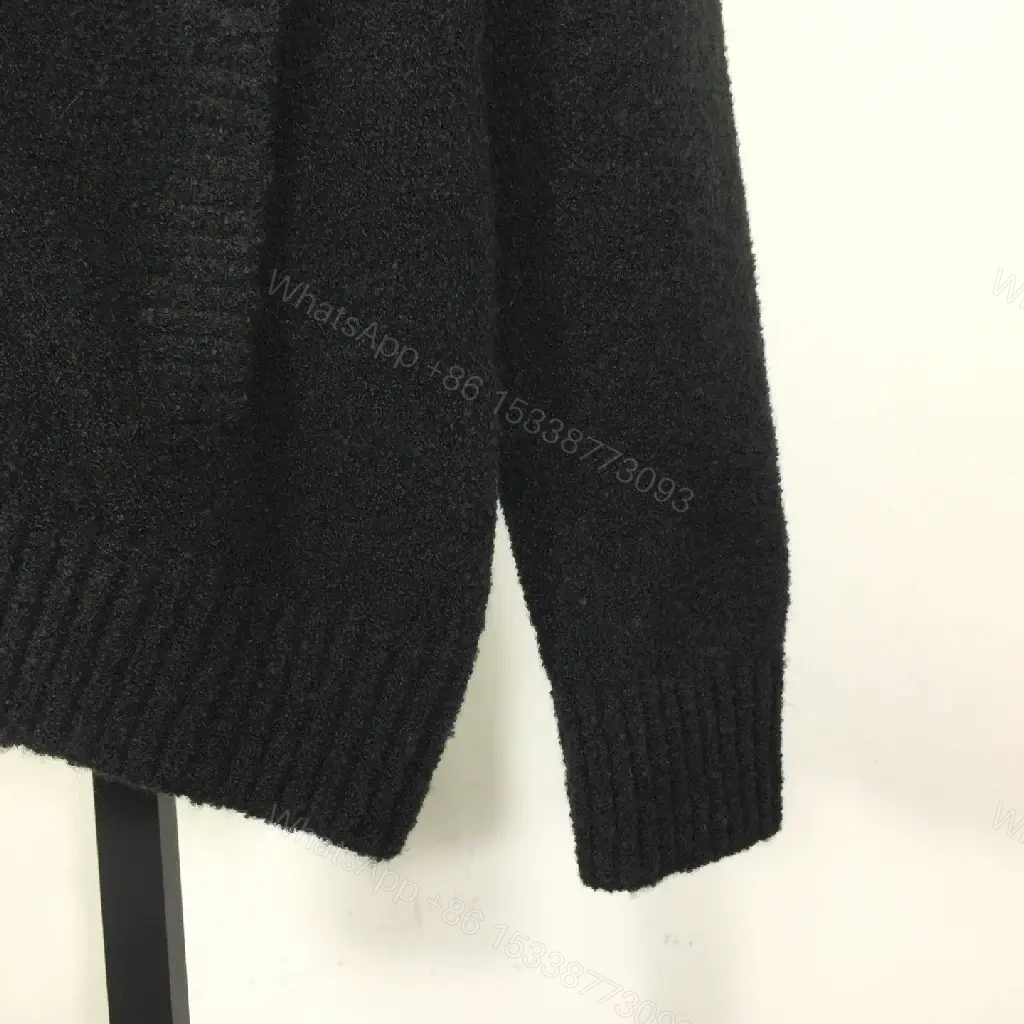View 6 of Lux Black Textured Cardigan with White Logo Accent