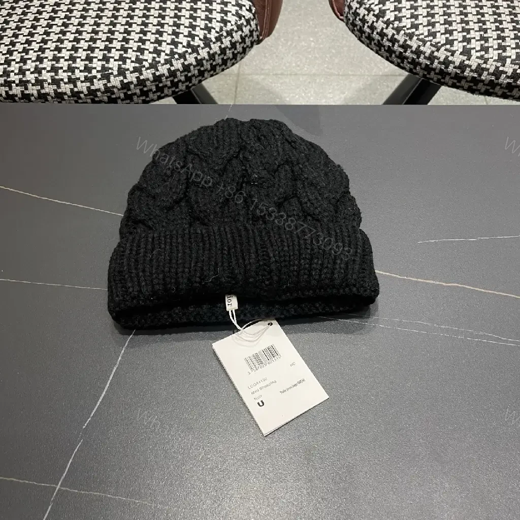 View 4 of Textured Knit Beanie: Black Braided Crown, Discreet Embroidery