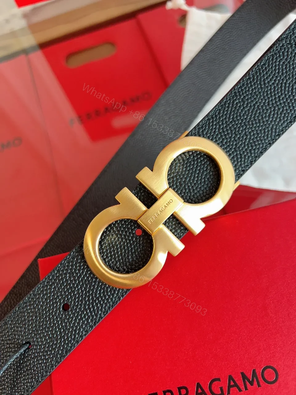 View 8 of Statement Leather Belt with Gold Buckle - Classic Black Leather Belt