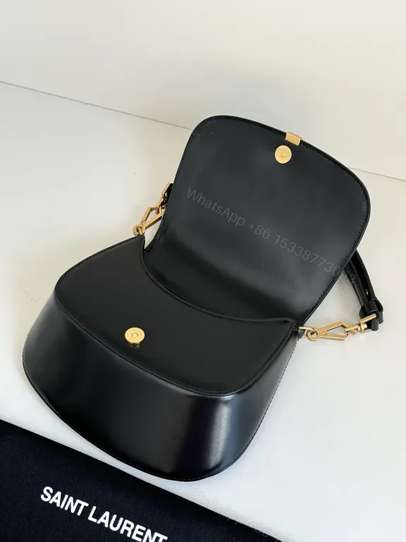 View 7 of Saint Laurent Black Leather Shoulder Bag with Gold Hardware