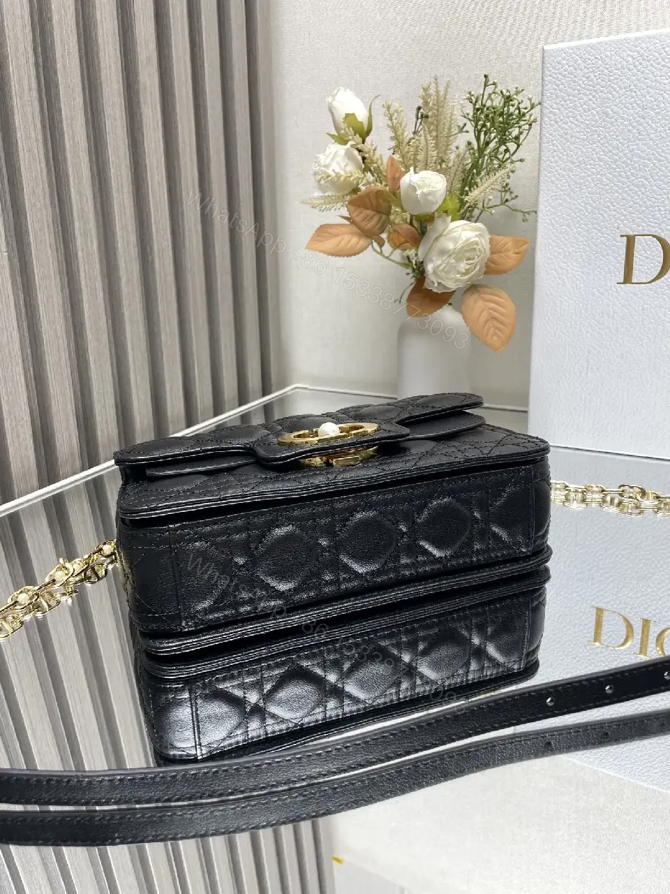 View 6 of Quilted Black Crossbody with Gold Chain: Modern Luxury Bag